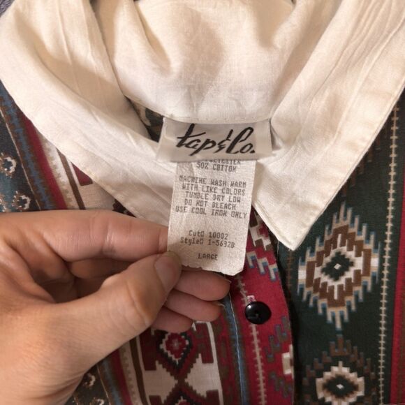 Vintage Tap & Co Western Button Up Long Sleeve Aztec Large 5632B Shoulder Patted - Picture 3 of 7